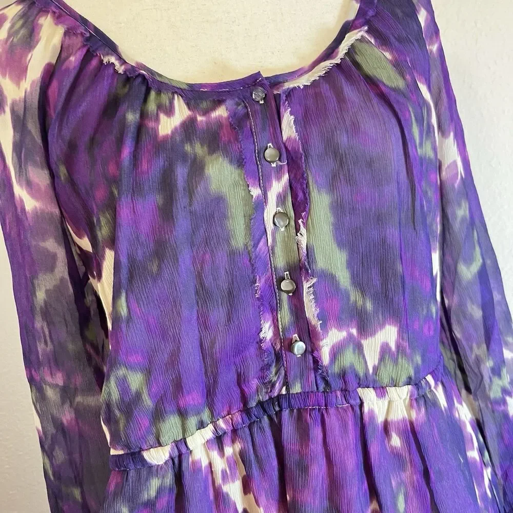 J. Crew Maisie Purple Floral Silk Abstract Long Sleeve Dress Sz 4 Casual Career